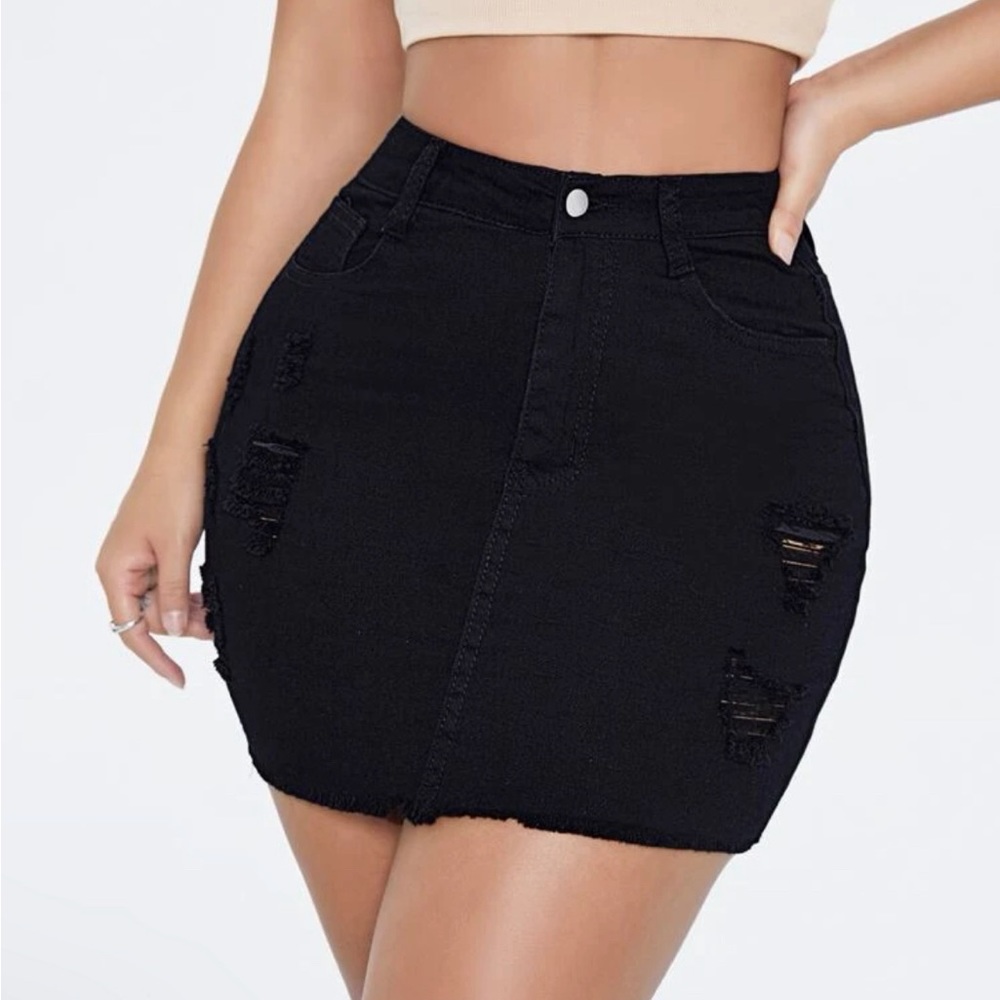 black distressed jean skirt tight mini size large